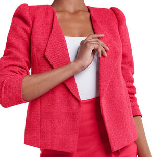 NEW EXPRESS DRAPED PUFF SLEEVE BOUCLE IN PASSION SPICE PINK BLAZER JACKET SZ XS